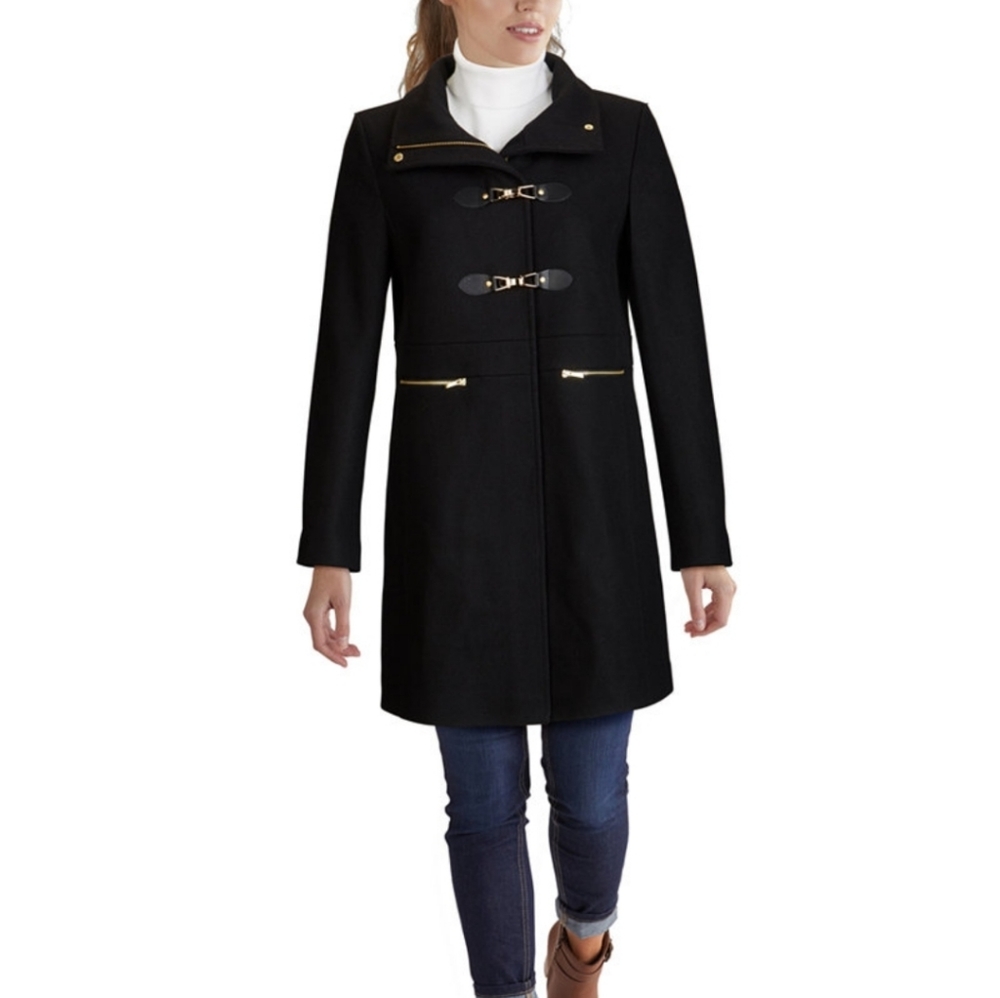 Cole Haan Stand Collar Coat with gold accents NWT